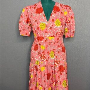 Boden Floral Wrap Maxi Dress Pink Puff Sleeve Cotton NWT Size 10